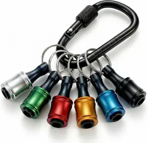 6PCS 1/4 Hex Shank Drill Bit Holders Keychain for Nut & Impact Driver Drill Bits, Push to Unlock Aluminum Alloy Screwdriver Bit Holder Key Chain, Portable Carabiner Bits Holder,Tool Gifts for Men