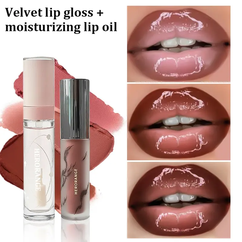 HERORANGE Lipstick & Lip Gloss Cosmetic Lip Products Makeup Set Silky Matte Lipstick, Moisturized Lipstick, and Nourishing Glossy Lip Gloss Set with Smooth Vibrant Color, Easy to Layer, Moisturizing and Hydrating, Suitable for Parties and Dates