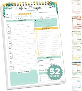 Decorably Mint Green Daily Task Notepad 52 Sheets 6.5x10in Spring-Bound Planner Easy Tear-Off for Schedule Priorities Agenda Water Intake Meals Notes Doodles Home Office Stationery Supplies