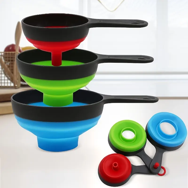 Three-Piece Large Small Funnel Set, Food Grade Kitchen Mini Funnel, Silicone Foldable Funnel, Wide Mouth Jar Funnel, No Mess Funnel, Cooking Water Kitchen Accessories, Home and Kitchen Use
