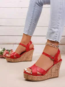 New Cross Strap Wedge Sandals for Women, Summer Fashion Stylish Thick Sole Waterproof Platform Fish Mouth Buckle High Heels