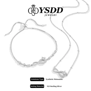 【#398 Infinity】Stylish Infinity Bracelet and Necklace Synthetic Moissanite Jewelry in 925 Sterling Silver