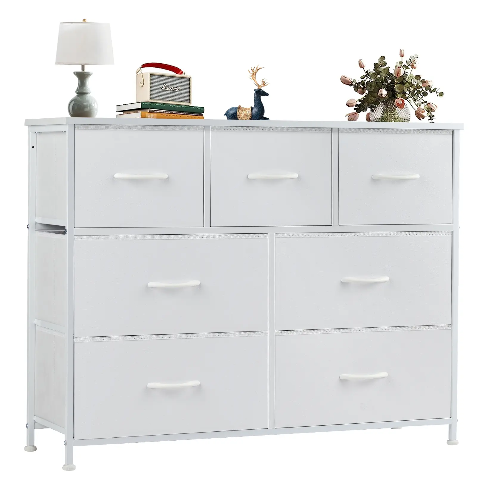7-Drawer Fabric Bin Organizer Dresser with Wood Top - Modern, Space-Saving Drawer Cabinet, Accent Storage Cabinet for Bedroom, Closet Organization, Chest Of Drawers, Drawer Dressers