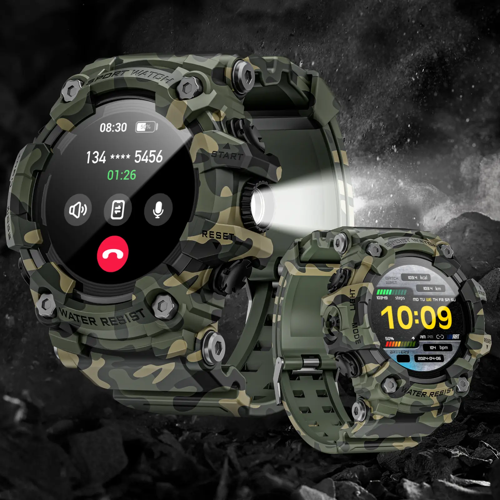 LOKMAT ATTACK GT Wearable Smart Watch for Men - Outdoor Multisport Fitness Tracker with Compass, Flashlight, BT Calling, Music, Heart Rate Monitor, LCD Display, Remote Control, Magnetic Functionality - Compatible with Android & iOS