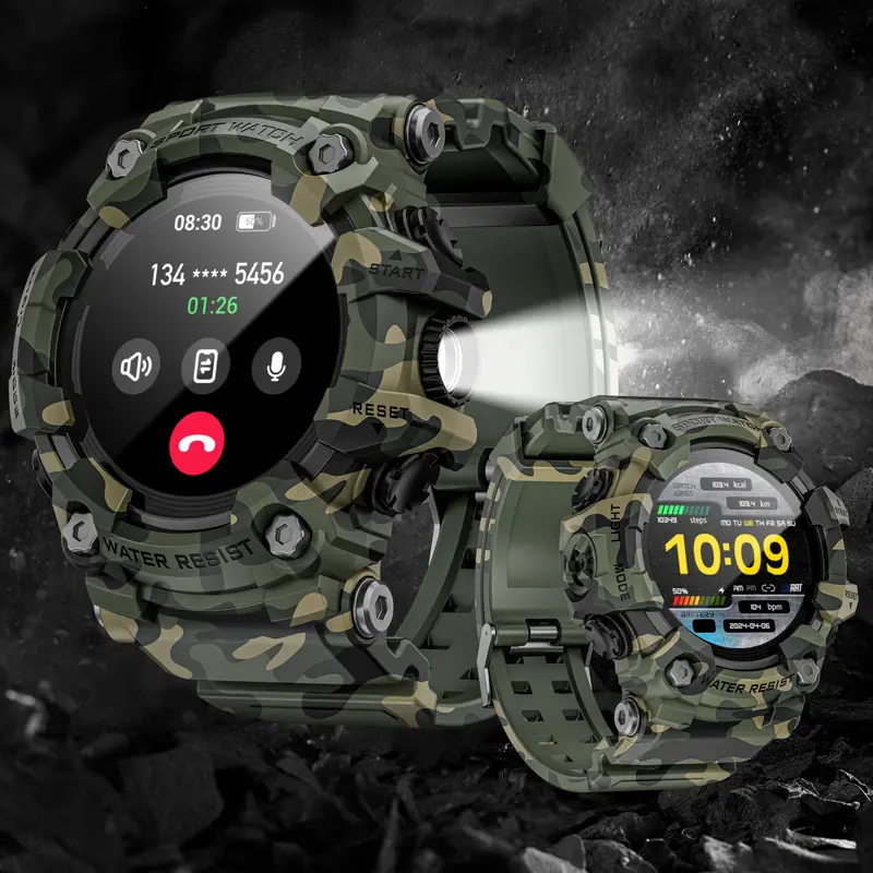 LOKMAT ATTACK GT Wearable Smart Watch for Men - Outdoor Multisport Fitness Tracker with Compass, Flashlight, BT Calling, Music, Heart Rate Monitor, LCD Display, Remote Control, Magnetic Functionality - Compatible with Android & iOS, Men's Accessories, Coo