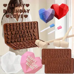 1 set of Silicone Heart Shaped Chocolate Molds, Flexible Baking Tools, with Hammers, Dropper, and Cake Decorating Accessories for Baking, Candy Making, and Festive Treats, Uncharged Kitchen Bakeware Set