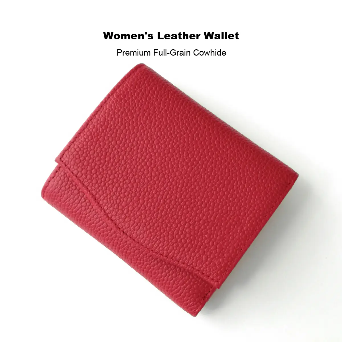 Women's Premium Full-Grain Cowhide Leather Wallet - Red with Zippered Coin Pocket 9 Card Slots 1 Bill Compartment & 1 Coin Pocket