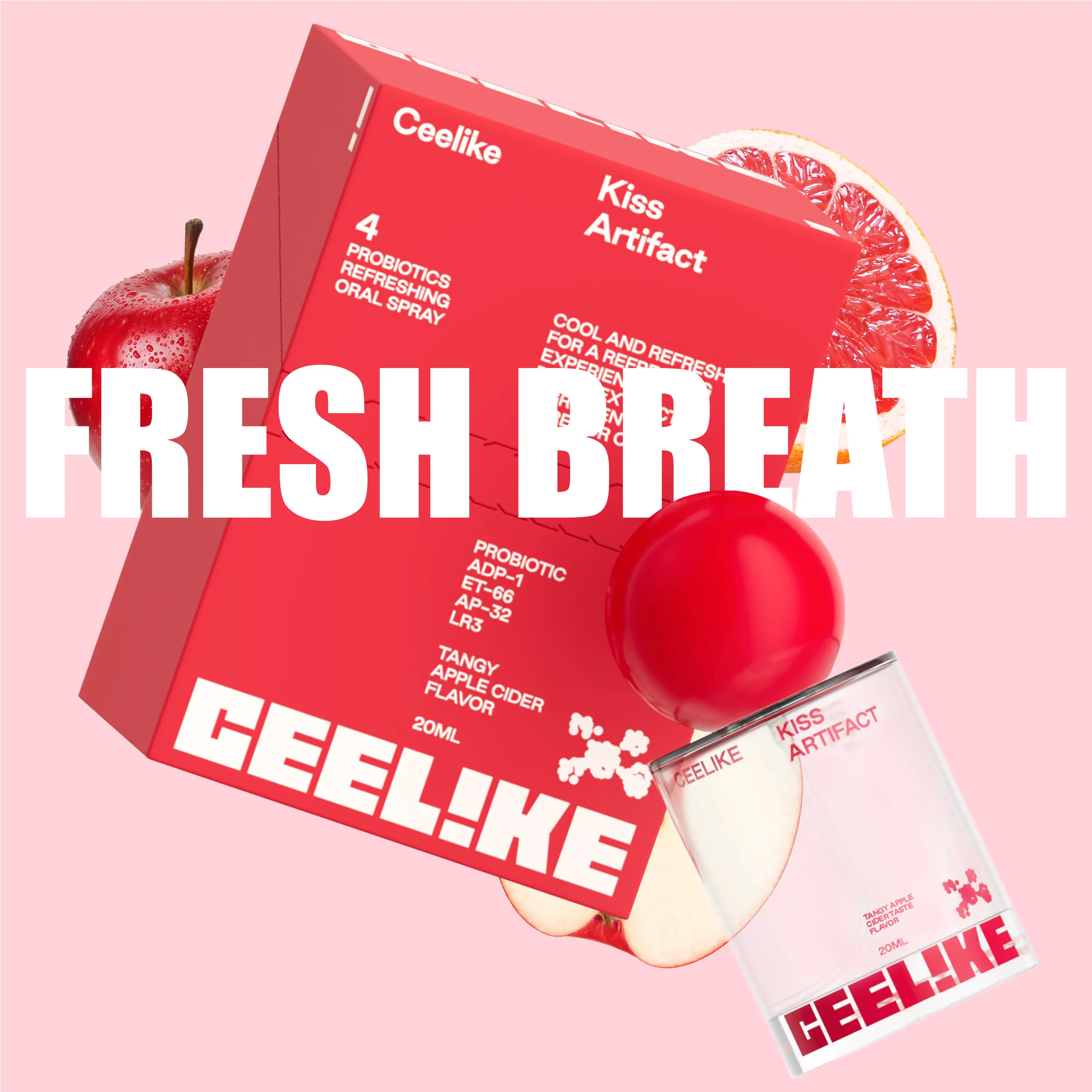 CEELIKE Probiotic Oral Spray - Apple Vinegar Flavor 20ml Breath Freshener Infused with Probiotics & Natural Plant Extracts Sugar-Free Portable