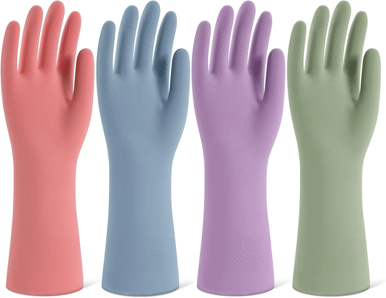 Rubber Gloves for Dishwashing, 4 Pairs of Reusable Kitchen Gloves for Washing Dishes and Household Cleaning, Colorful Dish Gloves with Flocked Lining and Non-Slip Grip, Pefect for Woman Men - M