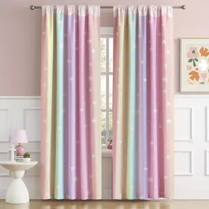 2 pieces gradient rainbow star print curtains, Home Decorative Curtain, brushed fabric, filter light, UV-protective, home decoration with pocket design, suitable for dining & living rooms