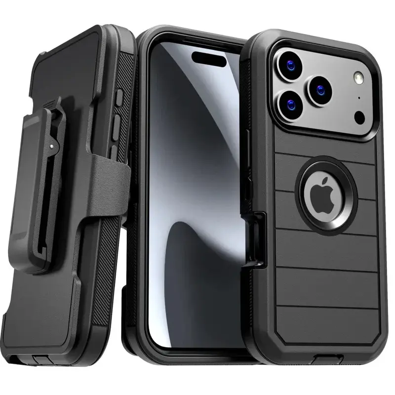 Rome Tech Shockproof Cover Defender Case for iPhone 17/16/15 Pro Max Four Layers of Protection Cellphone Casing Heavy-duty Protection Holster doubles as a kickstand