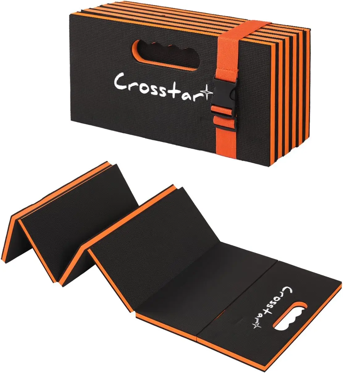 Crosstar 0.9" Thickness Foldable Kneeling Pad with Handle, Storage Belt - High-Density EVA Foam, Pressure Relief, Cross-Pattern Textured, Non-Slip, Waterproof for Gardening, Workshop, Home Improvement Work Safety