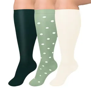 3 Pairs Casual Unisex Socks, Solid & Polka Dot Wide Calf Compression Stockings with Leg Support, Perfect for Outdoor Sports and Daily Day Wear