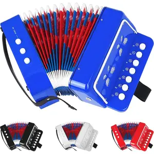 Accordion, Accordion for  Ages 3 5 9 7 10 12    Beginners Mini Accordion Musical Instrument 10  Button Small for Boy Girls Christmas(Blue)