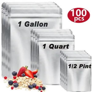 Mylar 100 Packs Reusable Airtight Waterproof Pack - 100 Packs Reusable Airtight Waterproof Mil Mylar Bags - Preserving Containers for Long Term Food Storage