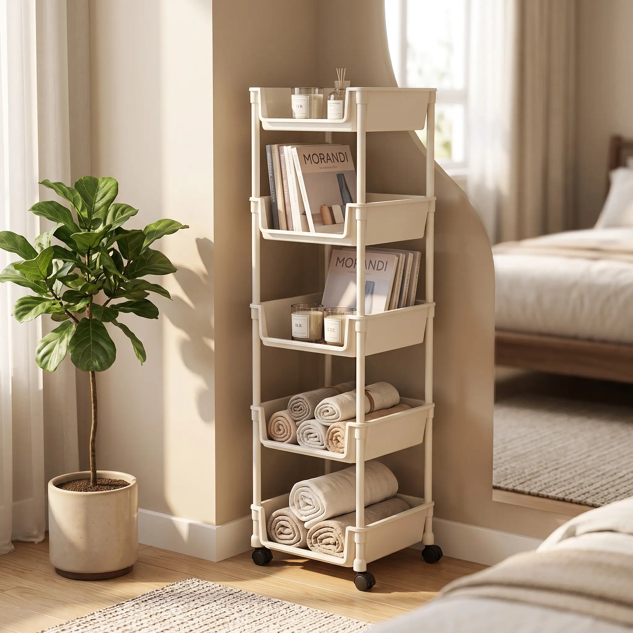 *Rolling  Cart with Wheels, Multi-Layer Adjustable Freestanding Shelf, Space Saving Plastic Organizer, Portable Easy Install  Unit for Kitchen Bathroom Bedroom Living Room - Memorial Day Deals & Memorial Day Sale storage work hat