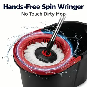 Spin Mop And Bucket with Wringer Set, 360° Spinning Mop Bucket System with 2 Microfiber Mop Replacement Heads And 61" Adjustable Handle for Floor Cleaning with Soap Dispenser (20QT)