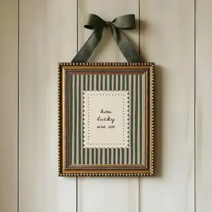 How Lucky Are We Wall Art  Green Stripe Quote Print