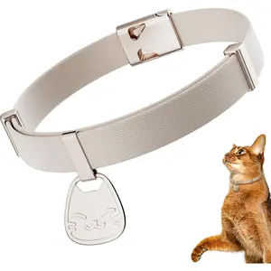 Cat Collar with Name Tag Breakaway: Kitten Collars for Girl Boy Cats with Writable Name Tags, Ultra Soft & Elastic Adjustable (6"-12") Cat Collar with Break Away Safety Buckle, Khaki