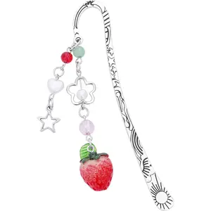 Strawberry Bookmark  - Charm  Aesthetic Page Mark Cute  Chain Pendant Tassel Metal Bookmarks Reading Women Girl Friends Book Club Reader Birthday Valentines Retirement