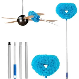 Extendable Microfiber Ceiling Fan Duster -LongHandle, Dust-Locking, Reusable & MachineWashable, Effortless Cleaning Brush for HighCeilings & Ceiling Fans, Ceiling Fan Cleaner Detachable Heads -Blue