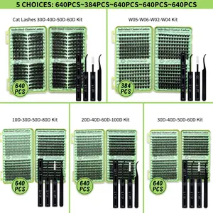 Individual False Eyelashes Kit Set, Mixed Length & Styles Lash Clusters, 4 Styles in One Tray, Lash Kit with Bond & Seal and Lash Applicator for DIY at Home, Makeup, Diy Eyelash Extensions