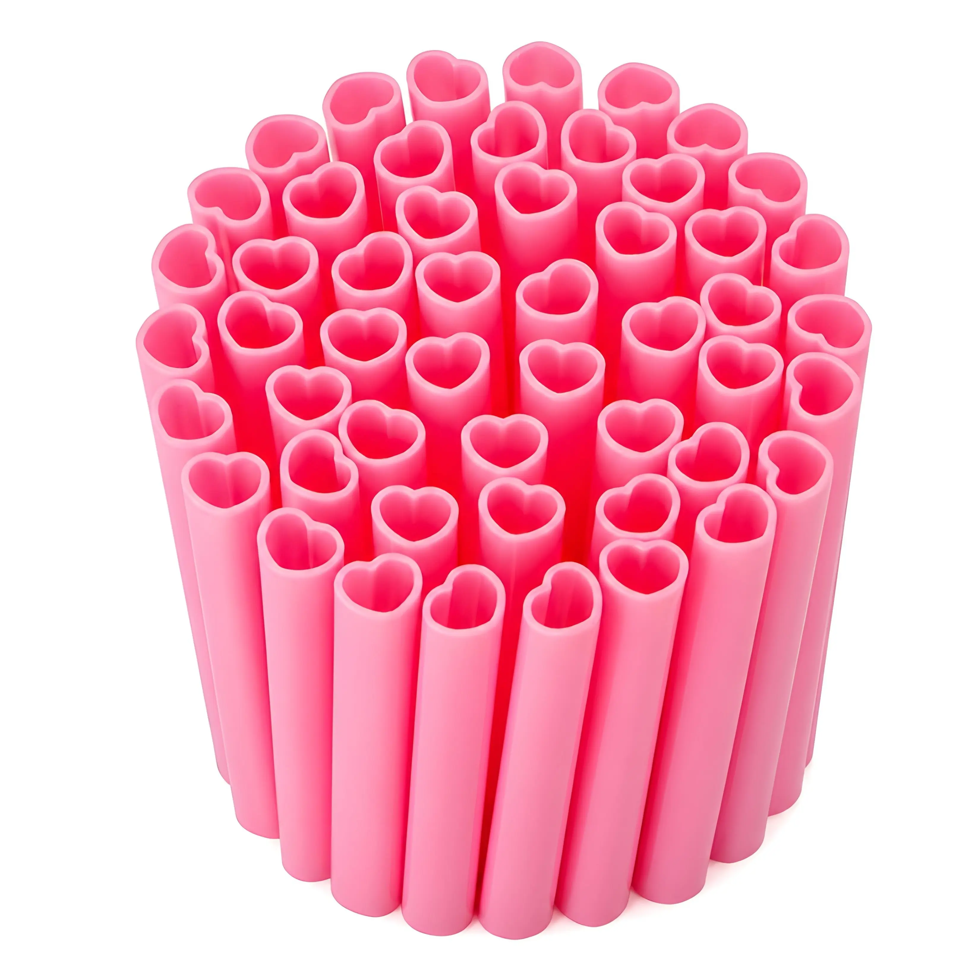 50 pcs Pink Heart Shaped Disposable Straws- Plastic Drinking Cute Straw for Valentines Day Cocktail Birthday Party Bridal Shower Wedding Supplies, Individually Wrapped, Pink
