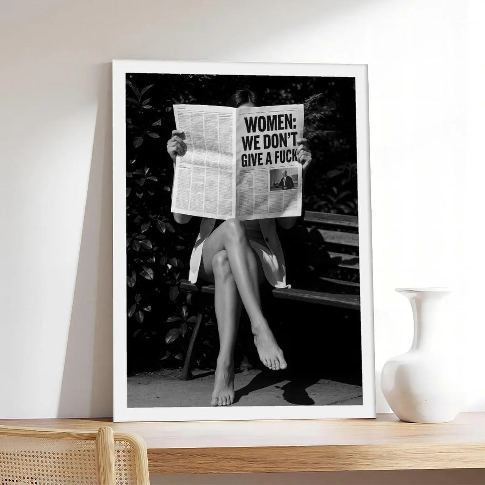 Unframed Artistic Feminist Vintage Poster Print - Couple & Woman Reading Newspaper Protest Theme Design, Warm Minimalist Pattern Neutral Tone Wall Decoration, Home Office Bedroom Gift (Home Supplies)