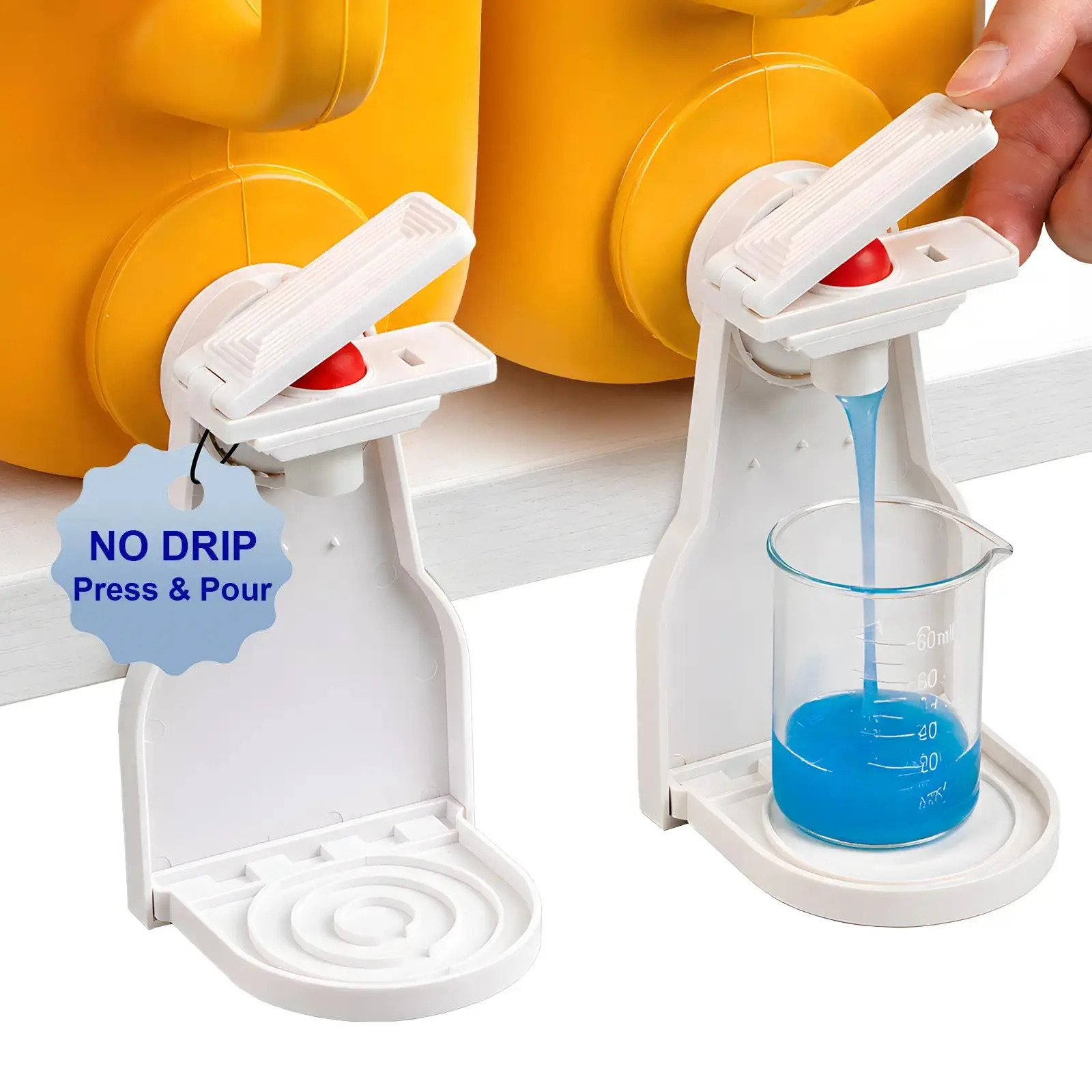 Compact Laundry Detergent Dispenser, Plastic Organizer with Cup Holder, Built-In Drip Tray, Press Switch and Leak-Resistant Nozzle for Easy Pouring, Smooth, Containers