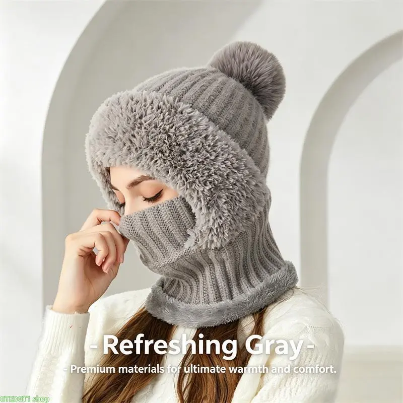 Hooded Mask & Neck Warmer, 3-in-1 Windproof Thermal Lined Headwear for Cold Weather Hiking & Outdoor Use, Fleece, Thermal Wear, Balaclava, Outdoor Wear, Ear Flaps