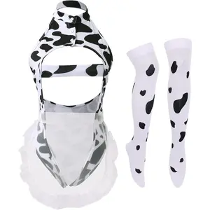 Sexy Cow Dalmatian Furry Milk Leopard Costume Kawaii Outfit Anime Bikini Bra Lingerie Set for Women Womenswear Adjustable
