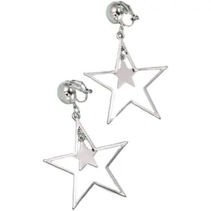 Star Dangle Drop Earrings for Women Double Star Clip on Earrings Y2K Non Piercing Ear Clip Earrings Birthday Party Jewelry Gifts