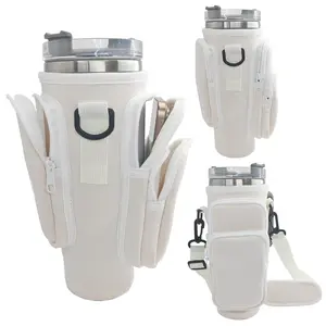40oz Ice Cup Holder Water Bottle Holder Outdoor Adjustable Crossbody Car Diving Material Three Pocket Cup Holder