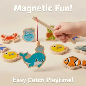 Wooden Fishing Game, Interactive Desktop Educational Toy for Kids, Birthday Gift for Boys and Girls, Tabletop Games, Board Games