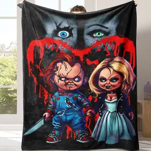 Countdown Sale! Iconic Chucky & Tiffany Throw Blanket –Soft Flannel for Nostalgic Movie Nights Bold Gothic Home Decor Suitable for use in offices, sofas, and travel settings, etc Suitable for all four seasons A gift suitable for fans, friends and children