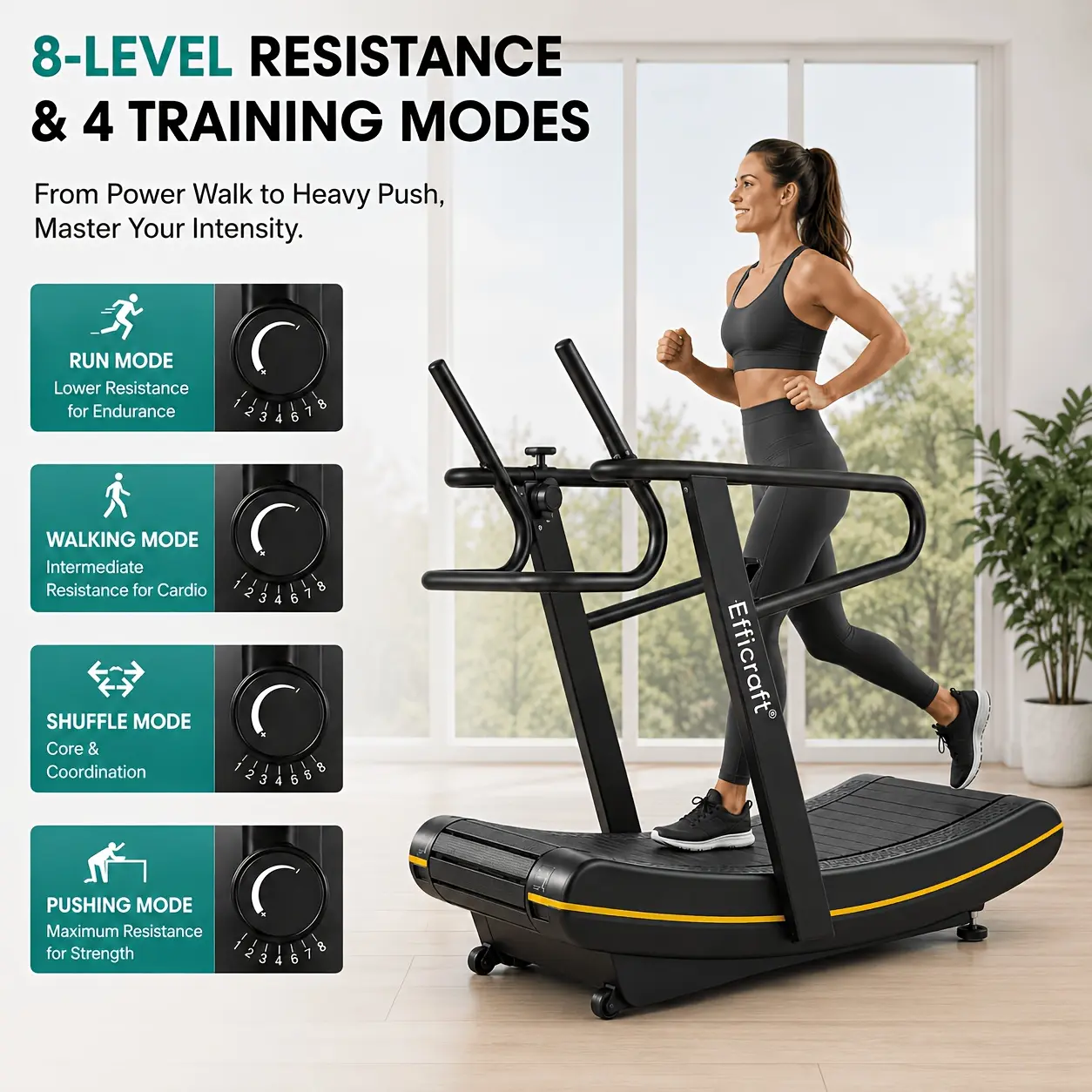 Manual Curved Treadmill, 8-Level Resistance, LCD Display, Non-Electric Fitness Equipment For Home & Gym, Cardio & Anaerobic Training