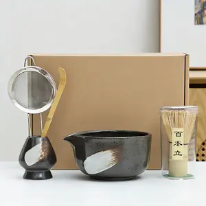 Japanese Vintage Ceramic Matcha Bowl Set, 5-Piece Traditional Matcha Making Tools, Ideal for Authentic Matcha Preparation