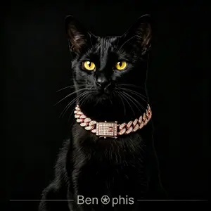 Pet Diamond Cuban Link Collar – Metal Chain Necklace with Secure Buckle, Trendy Pet Accessory for Cats & Small Dogs, 13mm Width