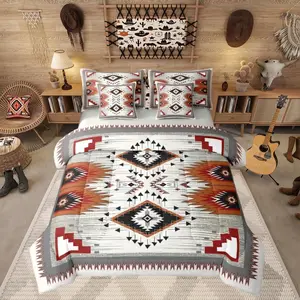Feelyou 7-Piece Aztec Print Bedding Set - Breathable Cloth Bed-in-a-Bag with Comforter & Sheets, Southwest Vibe, Western Rustic Native American Style for Men's Bedroom Decor