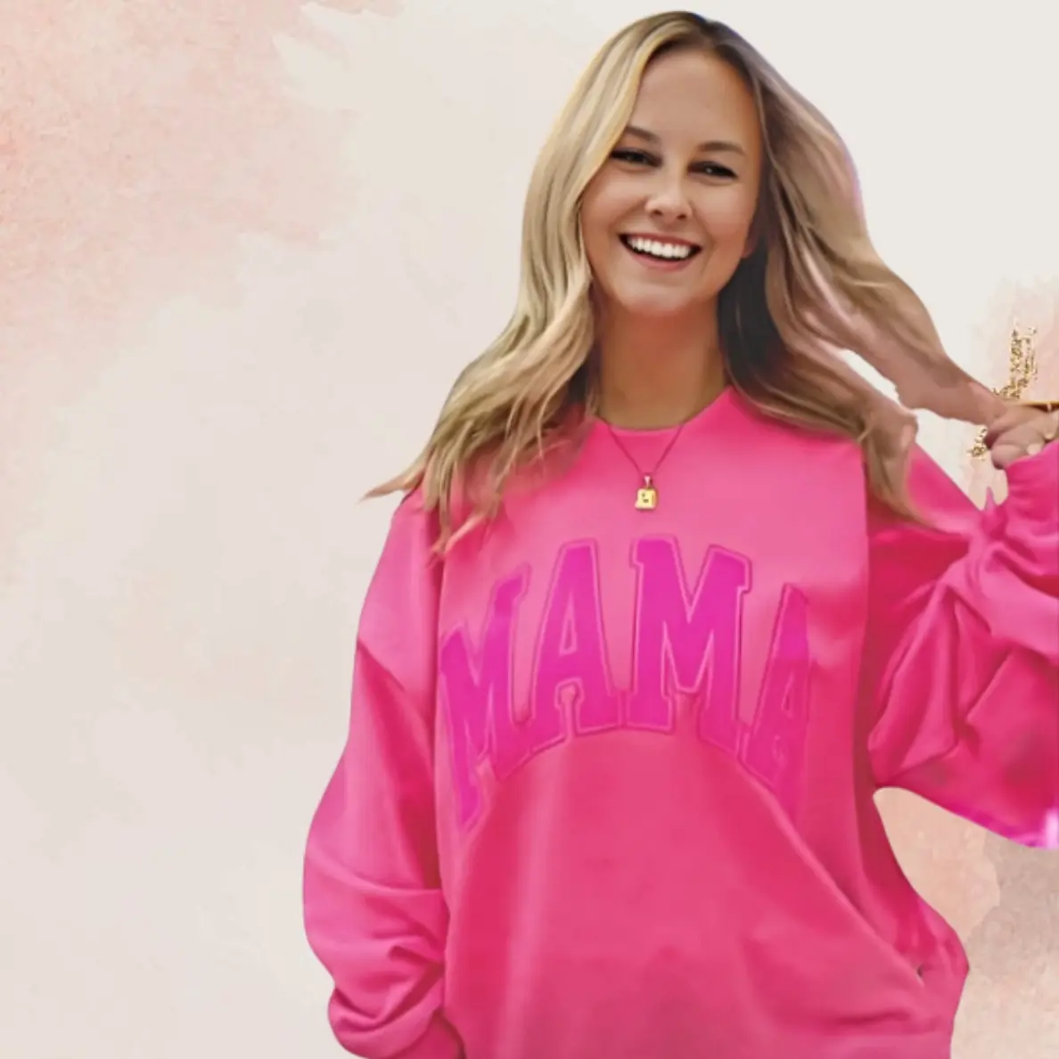 Pink on Pink Comfortable Pullover  Sweatshirt made with Super Soft Fabric Puff Graphic Logo "MAMA" Oversized Fit Oversized Womenswear