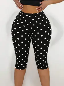 Women's Polka Dot Seven-Quarter Pants, Elastic Fabric Casual Bottoms, Comfortable and Stylish, Perfect for Daily Wear, Womenswear