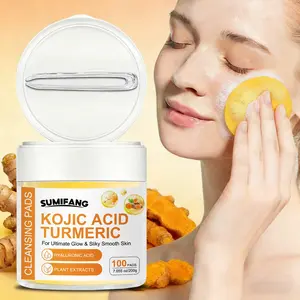100 Turmeric and Kojic Acid Cleansing Pads, for smooth skin, containing hyaluronic acid and plant extracts. A portable skincare tool suitable for all skin types. Facial cleansing tool | Portable skincare | Gentle exfoliation | Makeup remover