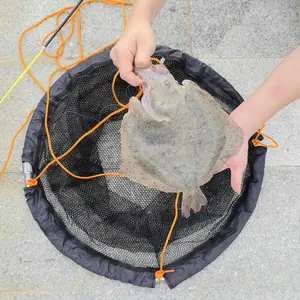 Foldable Bridge and Pier Fishing Landing Net Rubber Coating - High Load-Bearing Aluminum Ring Drop Net for Saltwater Freshwater - Collapsible Basket With 49.2 FT Rope