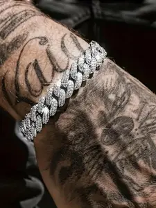 Rhinestone Cuban Chain Bracelet, Luxurious Jewelry Accessory, Unisex Gift, Punk Style, All Seasons, Zinc Material, Plain Pattern