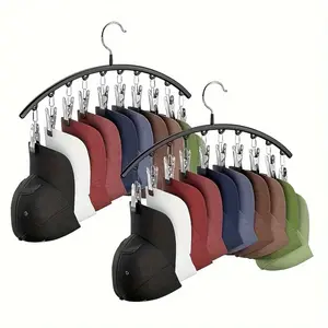 Closet Hat Hook, Hat Holder Hanger, Hat Organizer, 1pc Hat Storage Rack, for Hanger and Room Closet Display, with 10 Clip Baseball Cap Hat Rack, Baseball Cap and Accessories Hat Rack, Suitable for Men and Women