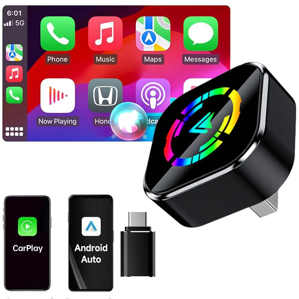 【Summervibes】YURNLV Wireless CarPlay Adapter 2026, supports iPhone/Android, quick connection and hands-free calling.