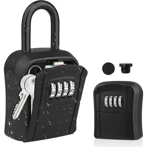 Key Lock Box, [New Version] Diyife Lock Box for House Key, Portable Lockbox for Keys, 4 Digit Combination Key Safe Storage, Waterproof Key Lock Box Wall Mounted for Outdoor Home Garage Office, Black