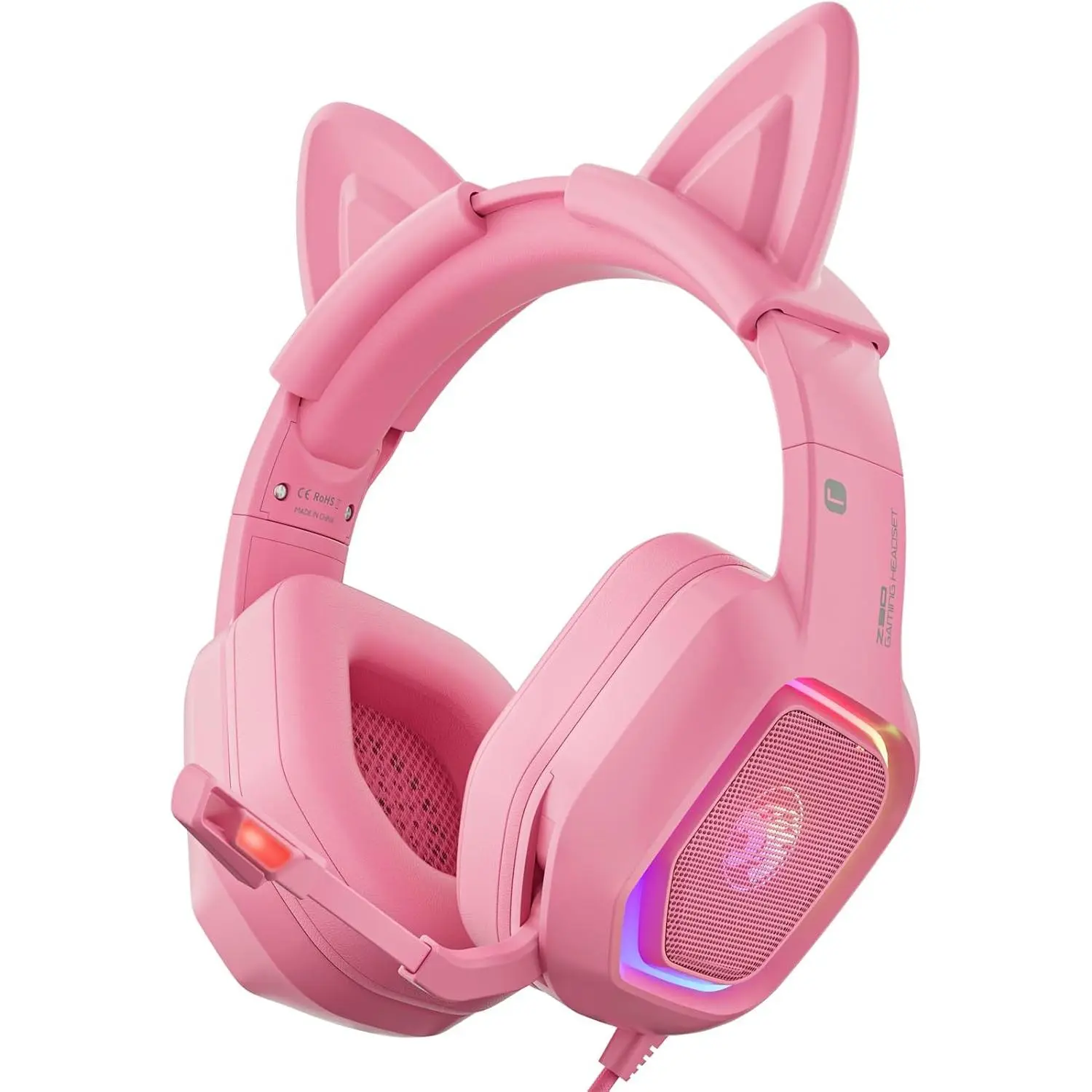 Pink  with Detachable Cat Ears, Compatible with PS4 PS5  One count Laptop, Over-Ear Headphones with LED Light, Noise Canceling Mic, Stereo Surround Sound