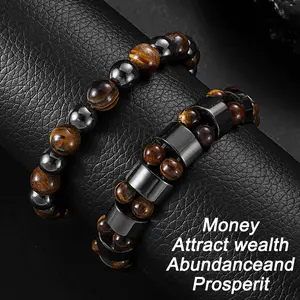 2pcs Handmade Bohemian Double Protection Bracelets with Tiger Eye Stone & Obsidian Beads - Abundance & Prosperity Wealth Attraction, Unisex Design for Men & Women, Daily Wear