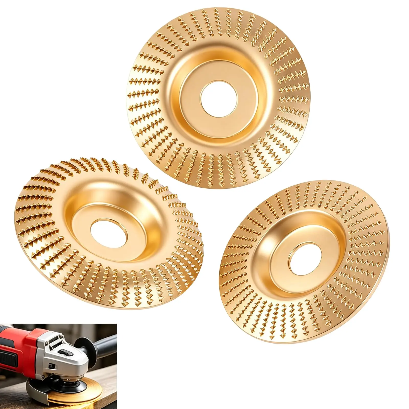 3PCS Wood Carving Disc Set for 4" or 4 1/2" Angle Grinder with 5/8"Arbor, Grinding Wheel Shaping Disc for Wood Cutting, Grinder CuttingWheel Attachments